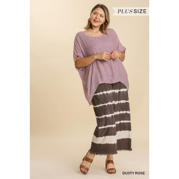 Nwt Umgee Plus Dusty Rose Short Dolman Sleeve Sheer Rounded Neck Lining Top - Picture 2 of 4